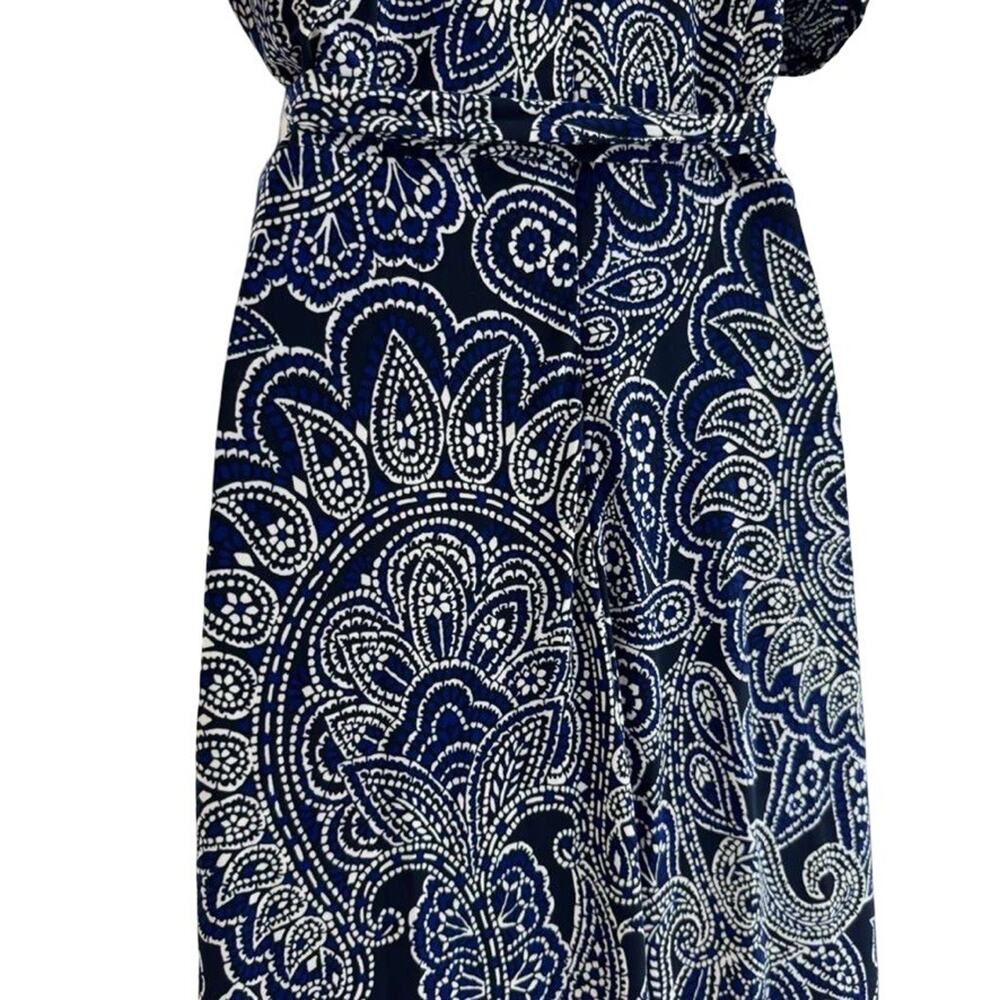 Harper Rose Womens Blue Jersey Knit Floral Wrap Look Puff Sleeve Midi Dress sz 4 - Picture 3 of 16